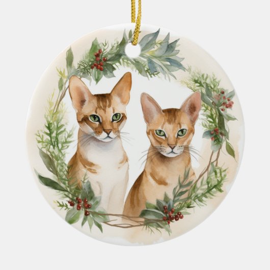 Kerstmis Purrfection: Feestelijke Abyssinische Kat Keramisch Ornament (Voorkant)