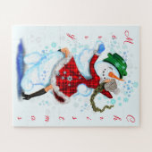 Kerstmis: Puzzle Gift Snowman en Girl Dance Legpuzzel (Horizontaal)