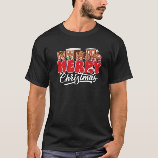 Kerstmis Pyjama Cookie Trein Gebak Cane T-shirt (Voorkant)