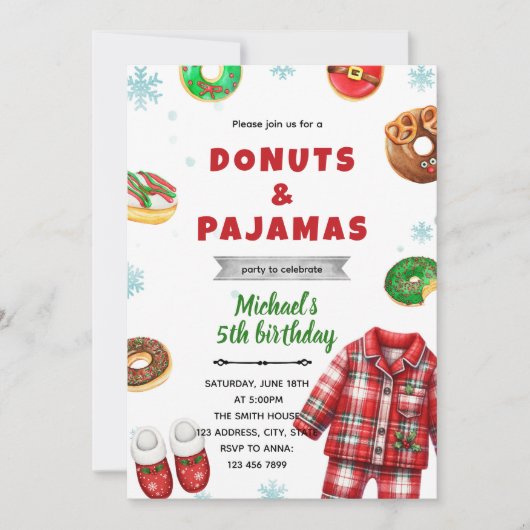 Kerstmis pyjama donut uitnodiging (Voorkant)