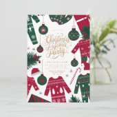 Kerstmis Pyjama Feest Klassiek Rood Groen Kaart (Staand voorkant)