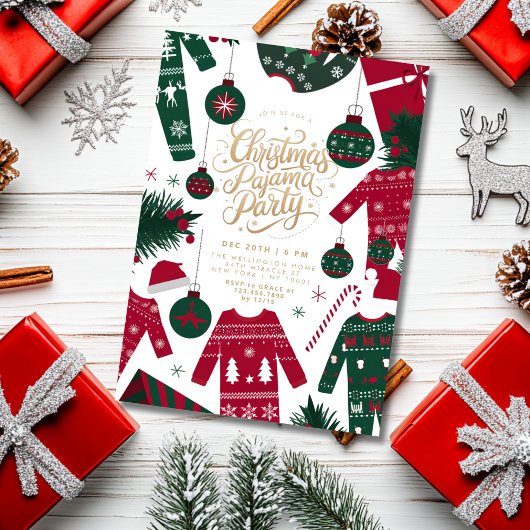 Kerstmis Pyjama Feest Klassiek Rood Groen Kaart