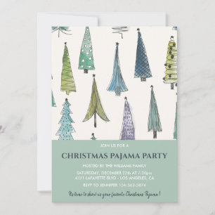 Kerstmis Pyjama Feest Uitnodiging Cute Bomen
