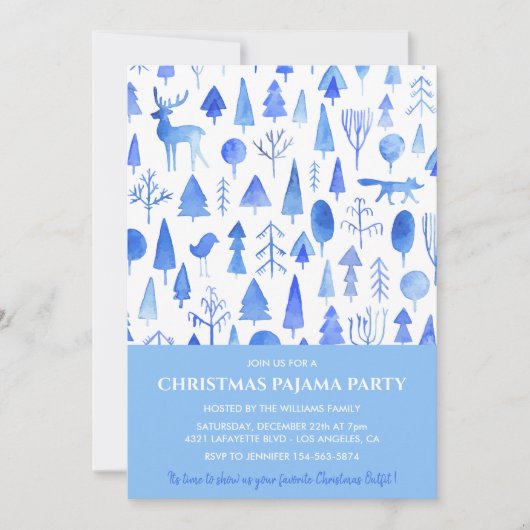 Kerstmis Pyjama Feest Uitnodiging Mooie Waterverf (Voorkant)