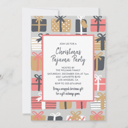 Kerstmis Pyjama Feest Uitnodiging Slaap Geschenken (Voorkant)