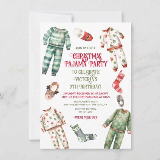 Kerstmis pyjama feestje Sleepover Verjaardag Kaart (Voorkant)