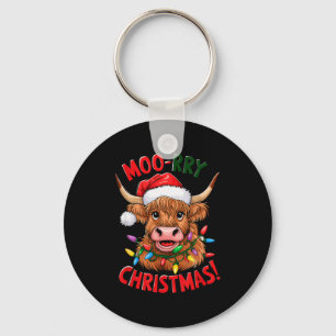 Kerstmis Pyjama Highland Koe Geluks Koe Liefhebber Sleutelhanger