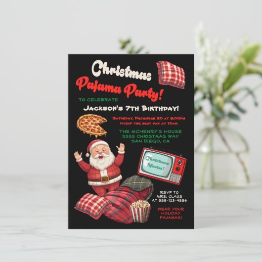 Kerstmis Pyjama Party Uitnodigingen (Staand voorkant)