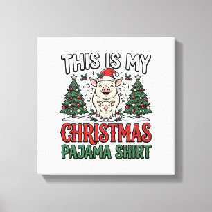 Kerstmis Pyjama Shirt Schattig Varken Vakantie Vec Canvas Afdruk