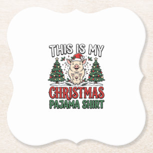 Kerstmis Pyjama Shirt Schattig Varken Vakantie Vec Kartonnen Onderzetters