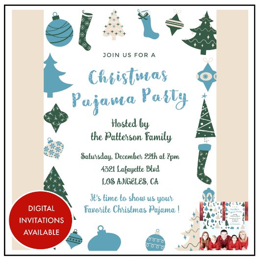 Kerstmis Pyjamafeest Glitter leuke illustratie Kaart