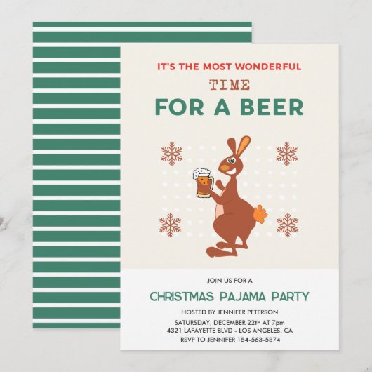 Kerstmis Pyjamafeest Slaapfeest Grappige Kangoeroe Kaart (Voorkant / Achterkant)