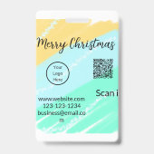 Kerstmis QR-code bedrijf geel groen water Badge (Achterkant)