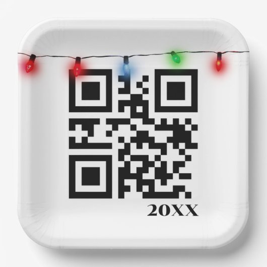 Kerstmis QR-code met kerstverlichting Papieren Bordje (Voorkant)