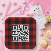 Kerstmis QR-code op Buffalo Plaid Papieren Bordje (Feest)