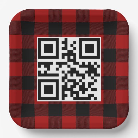 Kerstmis QR-code op Buffalo Plaid Papieren Bordje (Voorkant)