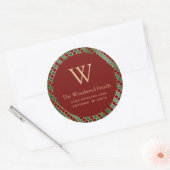 Kerstmis Quatrefoil Red Green Gold-adres Ronde Sticker (Envelop)