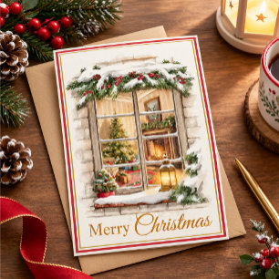 Kerstmis Raam Waterverf Kerstvakantie Kaart