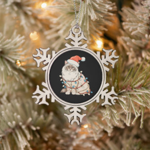 Kerstmis Ragdoll Cute Kat Sinterklaas Hoed Kerstli Tin Sneeuwvlok Ornament