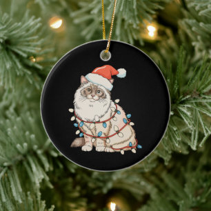 Kerstmis Ragdoll Cute Kat Sinterklaas Hoed Xmas Li Keramisch Ornament