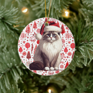 Kerstmis Ragdoll kat, Kerstmis Santa Ragdoll kitte Keramisch Ornament