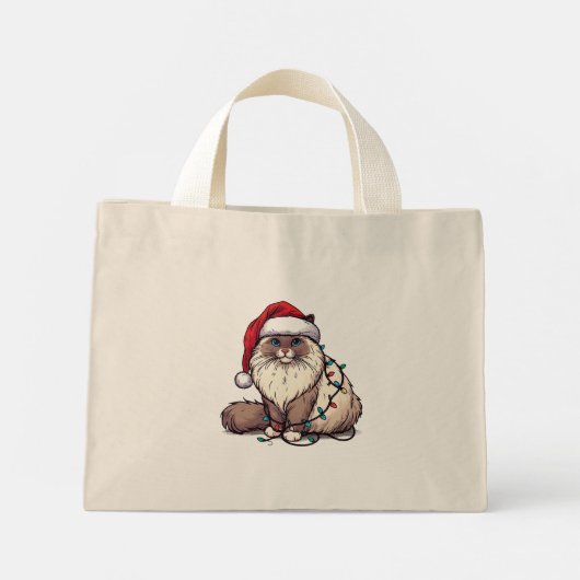 Kerstmis Ragdoll kat, Kerstmis Santa Ragdoll kitte Mini Tote Bag (Achterkant)