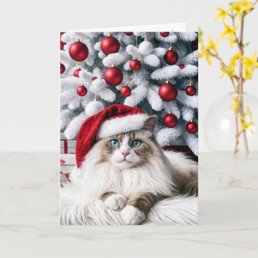 Kerstmis Ragdoll kat met een kerstman hoed Kaart (Gele Bloem)