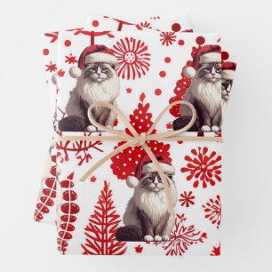Kerstmis Ragdoll kat, Xmas Kerstman Ragdoll kitten Inpakpapier Vel