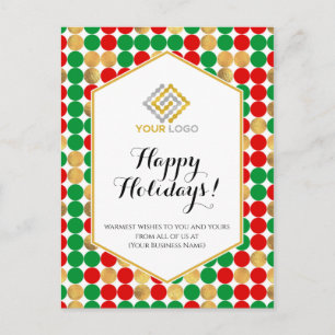 Kerstmis: Red Gold Green Polka Dots Business Briefkaart