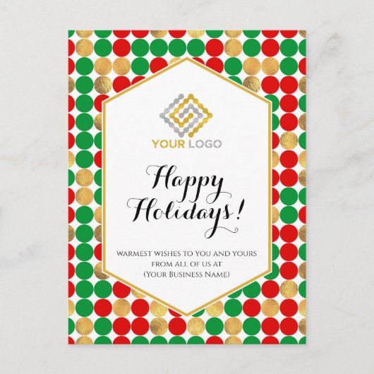 Kerstmis: Red Gold Green Polka Dots Business Briefkaart (Voorkant)