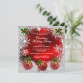 Kerstmis: Red Holly Bauble Holiday Party Snowflake Kaart (Staand voorkant)