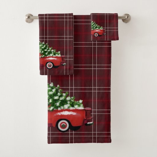 Kerstmis |  Red Pickup Truck Bad Handdoek (Insitu)