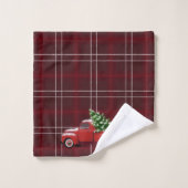 Kerstmis |  Red Pickup Truck Bad Handdoek (Wasdoekje)
