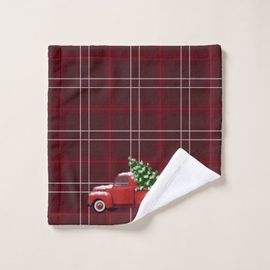 Kerstmis |  Red Pickup Truck Bad Handdoek (Wasdoekje)