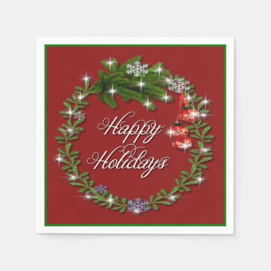 Kerstmis: Red Prettige feestdagen Napkins Servet (Voorkant)
