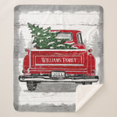 Kerstmis  Red Truck Familienaam Rustic Sherpa Deken (Voorkant)