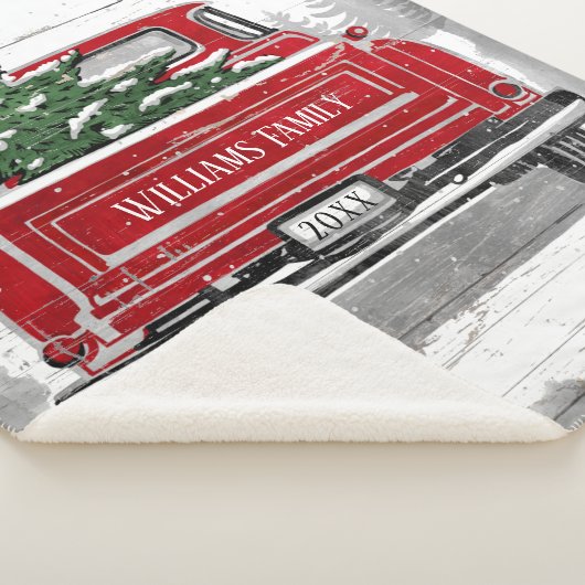 Kerstmis  Red Truck Familienaam Rustic Sherpa Deken (3/4)