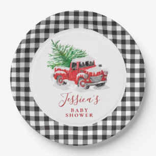 Kerstmis, Red Truck Holiday Baby shower Papieren Bordje