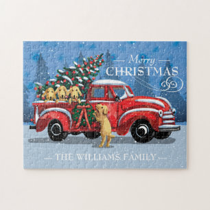 Kerstmis  Red Truck met Dogs Familienaam Legpuzzel