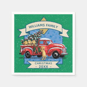 Kerstmis  Red Truck met Dogs Familienaam Servet