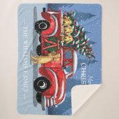 Kerstmis  Red Truck met Dogs Familienaam Sherpa Deken (Voorkant)