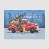 Kerstmis  Red Truck met Dogs Familienaam Tissuepapier (Voorkant)