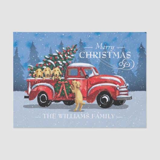 Kerstmis  Red Truck met Dogs Familienaam Tissuepapier (Voorkant)