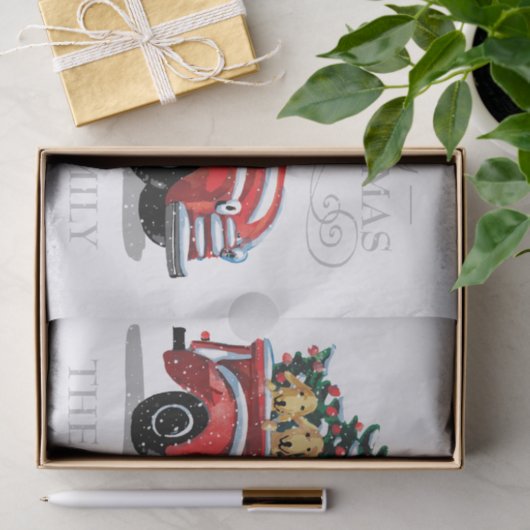 Kerstmis  Red Truck met Dogs Familienaam Tissuepapier (Geschenk)
