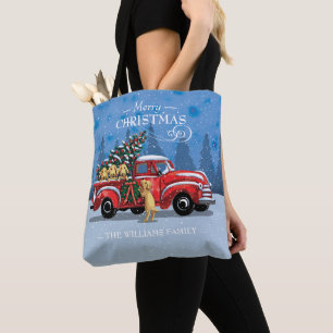 Kerstmis Red Truck met Dogs Familienaam Tote Bag