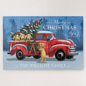 Kerstmis  Red Truck w/Dogs Familienaam Lg Legpuzzel (Horizontaal)