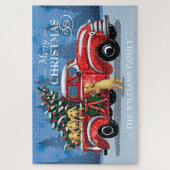 Kerstmis  Red Truck w/Dogs Familienaam Lg Legpuzzel (Verticaal)
