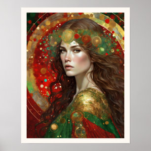 Kerstmis Reflecties Vrouw met Bruin Haar Poster