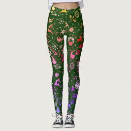 Kerstmis Regenboog Element Patroon Groen Leggings