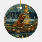 Kerstmis Reis van de Ierse Rode Setter Keramisch Ornament (Achterkant)